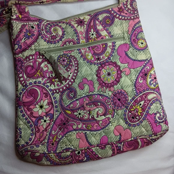 Vera Bradley Pink Floral Quilted Crossbody Purse Plaid Meets Paisley ** Retired - Picture 2 of 7
